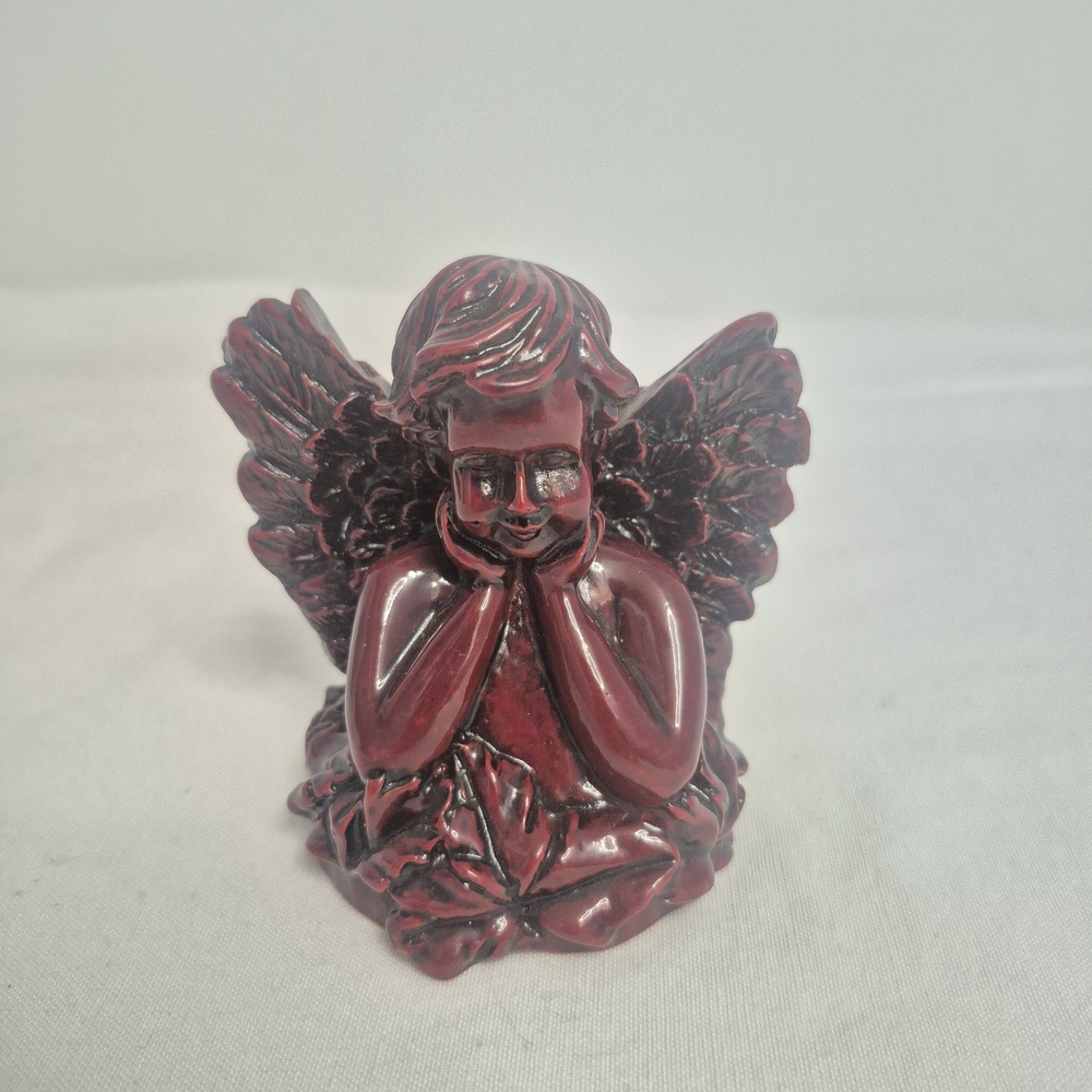 Vintage Small Red Resin Thinking Cherub or Angel 3"3/4 tall